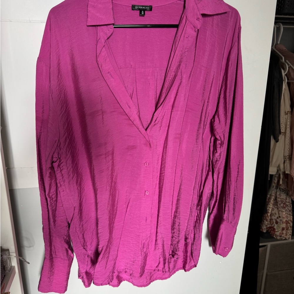 Dynamite Fuchsia Button Down Shirt